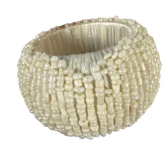 Cost Plus White Cream Beaded Napkin Rings Set of 4 - Picture 3 of 3